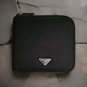 Prada Tessuto Black Nylon Zip-Around Travel Docs Passport Storage + CD DVD Media